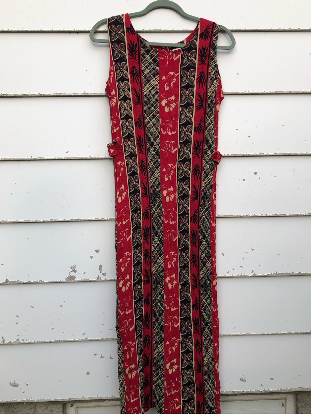 VTG Y2K East West Sleeveless Red Tropical Hawaiian Patterned Maxi Dress